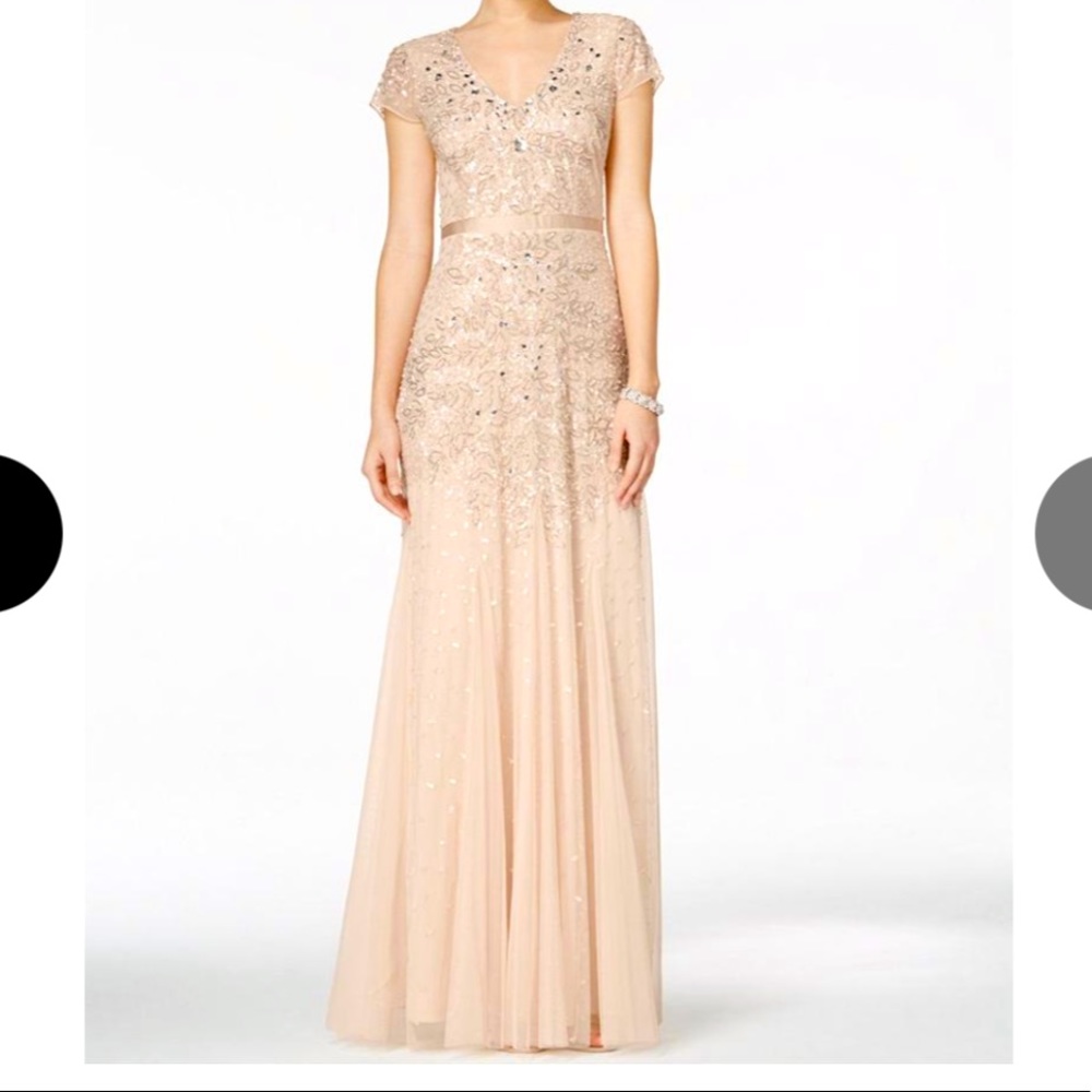 Adrianna Papell Almond CapSleeve embellished gown